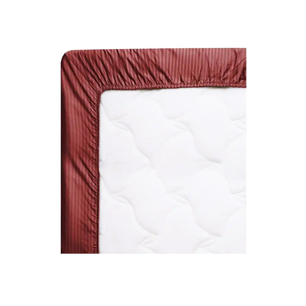 ths zen stripes double fitted cotton bed sheet burgundy