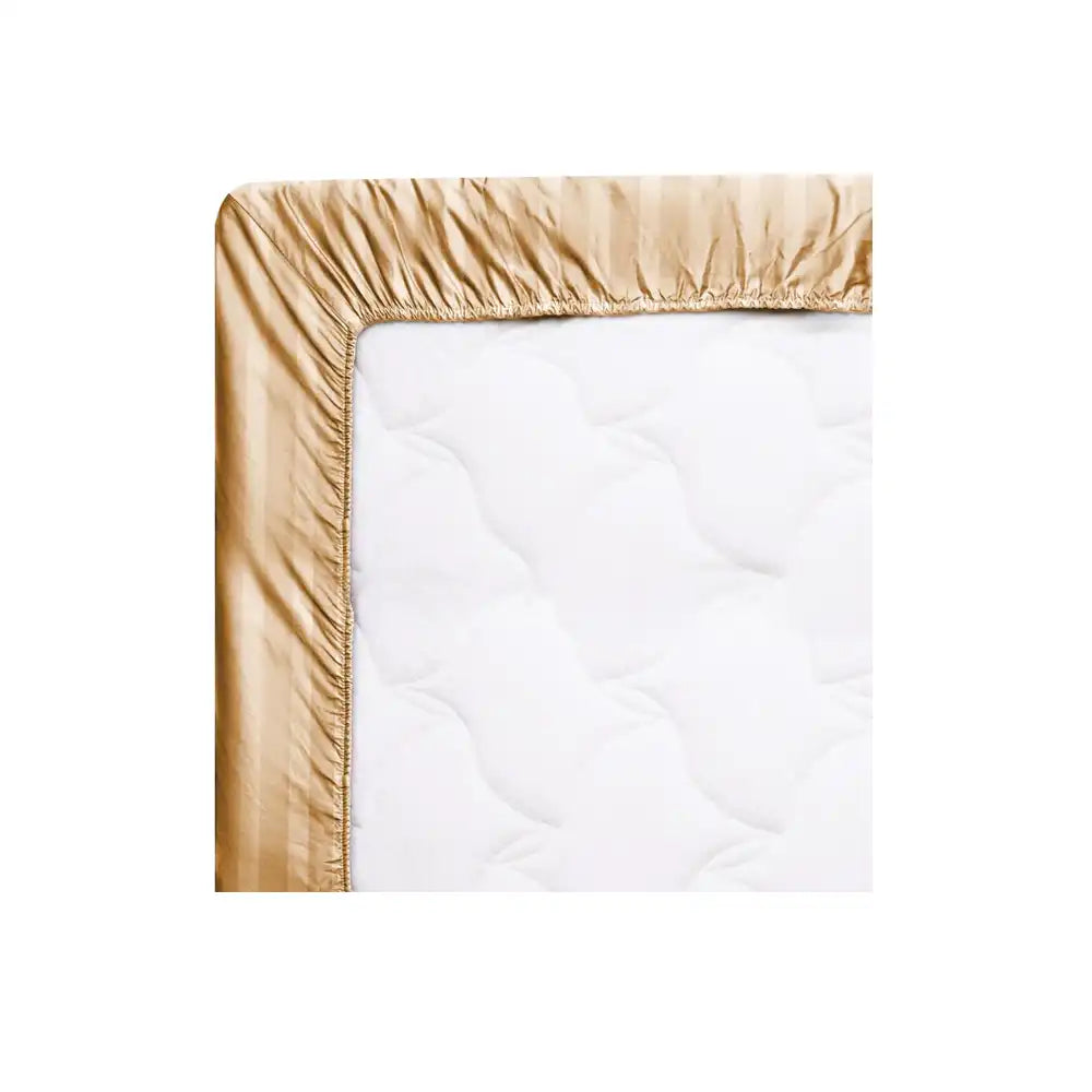 ths eternal stripes queen fitted cotton bed sheet gold