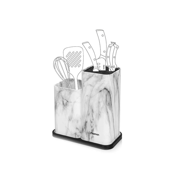 Kitchen Knife (11x11x23cm) And Plastic Utensil Organizer (11x11x17cm), in Marble Color