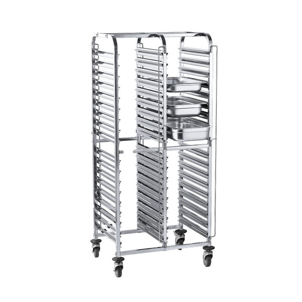 Jiwins Stainless Steel GN 1/1 Pan Double Row Rack Trolley 32 Piece Silver, 74 x 55 cm