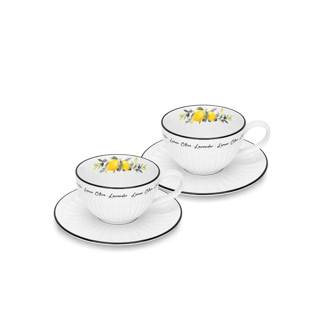 Lemon Provence Series Porcelain Set of 2 Cups with Saucers, 250 ml