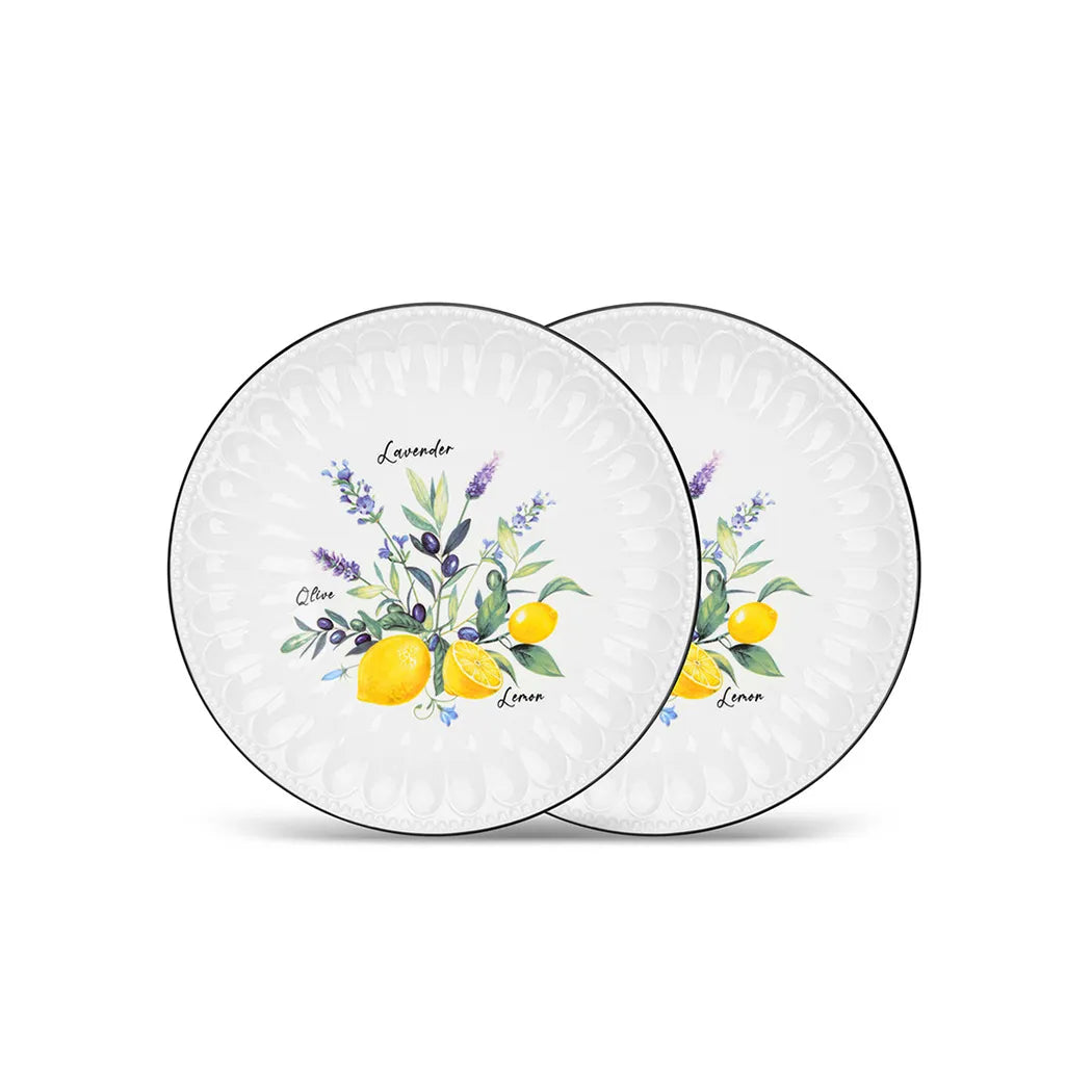 Lemon Provence Series Porcelain Set of 2 Plates, 26 cm