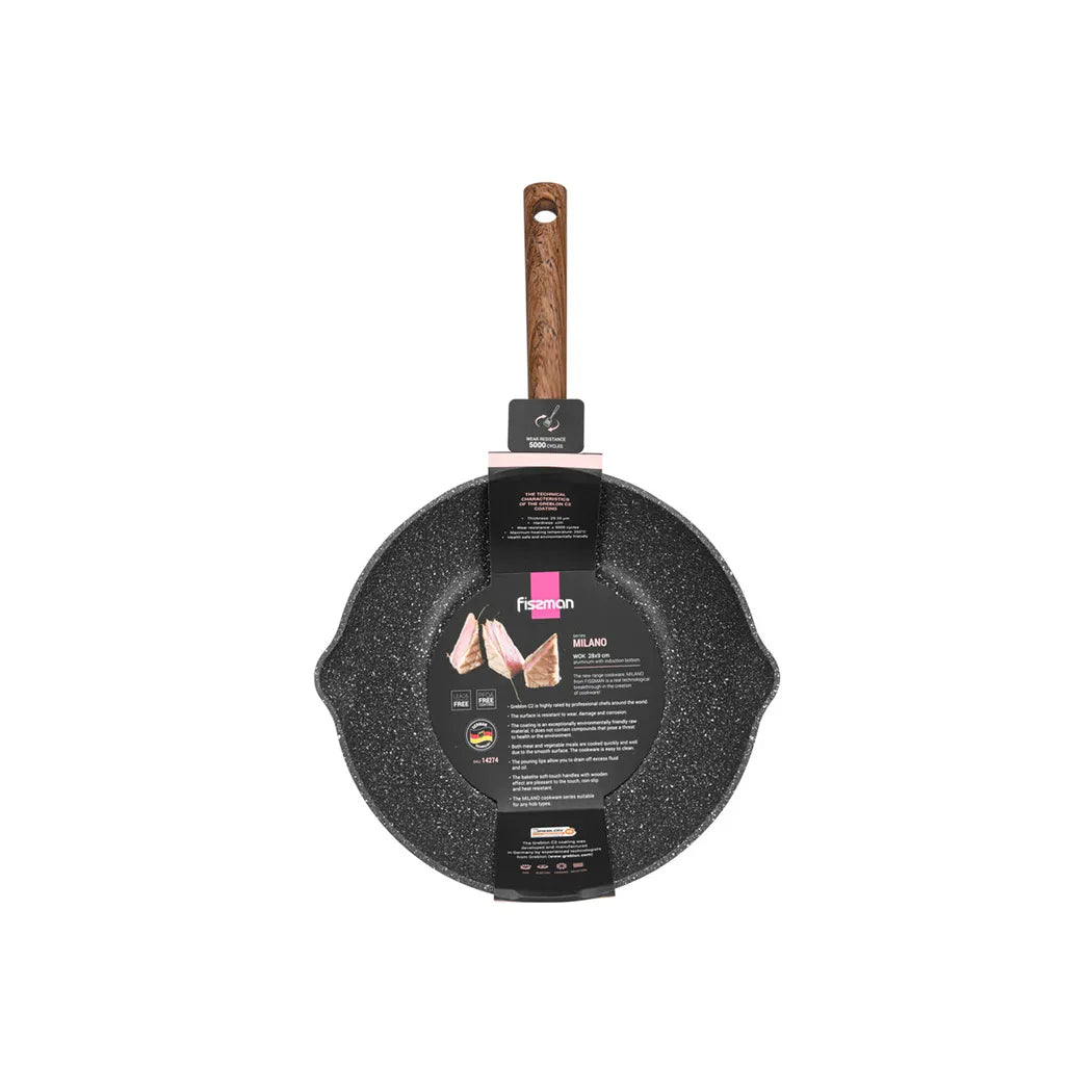 Milano Series Aluminum Non-Stick Wok with Induction Bottom in Black Color, 28 x 9 cm