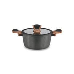 Diamond Series Aluminum Non-Stock Stockpot with Glass Lid in Black/Brown Color, 2.6ltr. Capacity and 20 x 10 cm