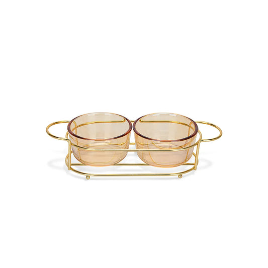 Pristine Series 2-Piece Glass Bowl with Metal Stand, 240 ml Capacity and 26 x 10.4 x 5.7 cm