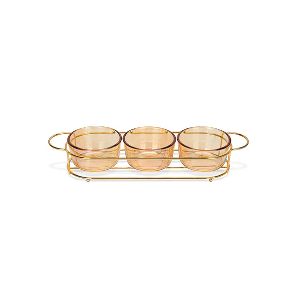 Pristine Series 3-Piece Glass Bowl with Metal Stand, 240 ml Capacity and 36 x 10.4 x 5.7 cm