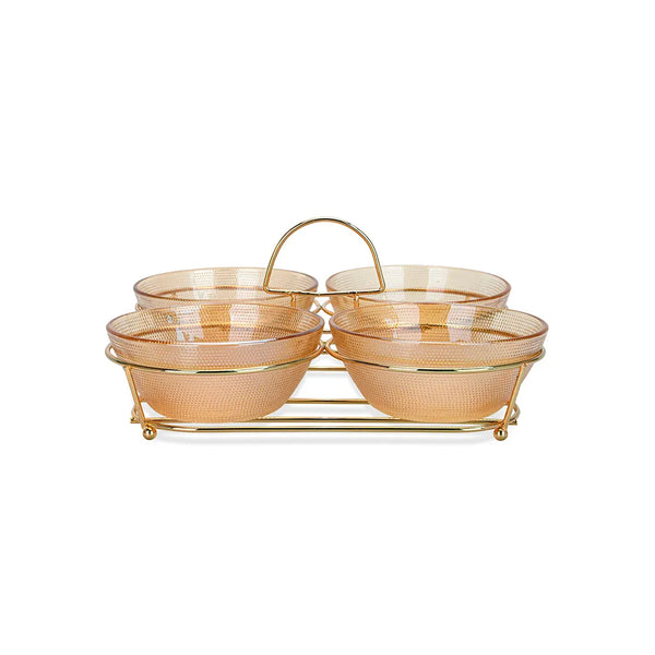 Pristine Series 4-Piece Glass Bowl with Metal Stand, 350 ml Capacity and 24 x 24 x 13 cm