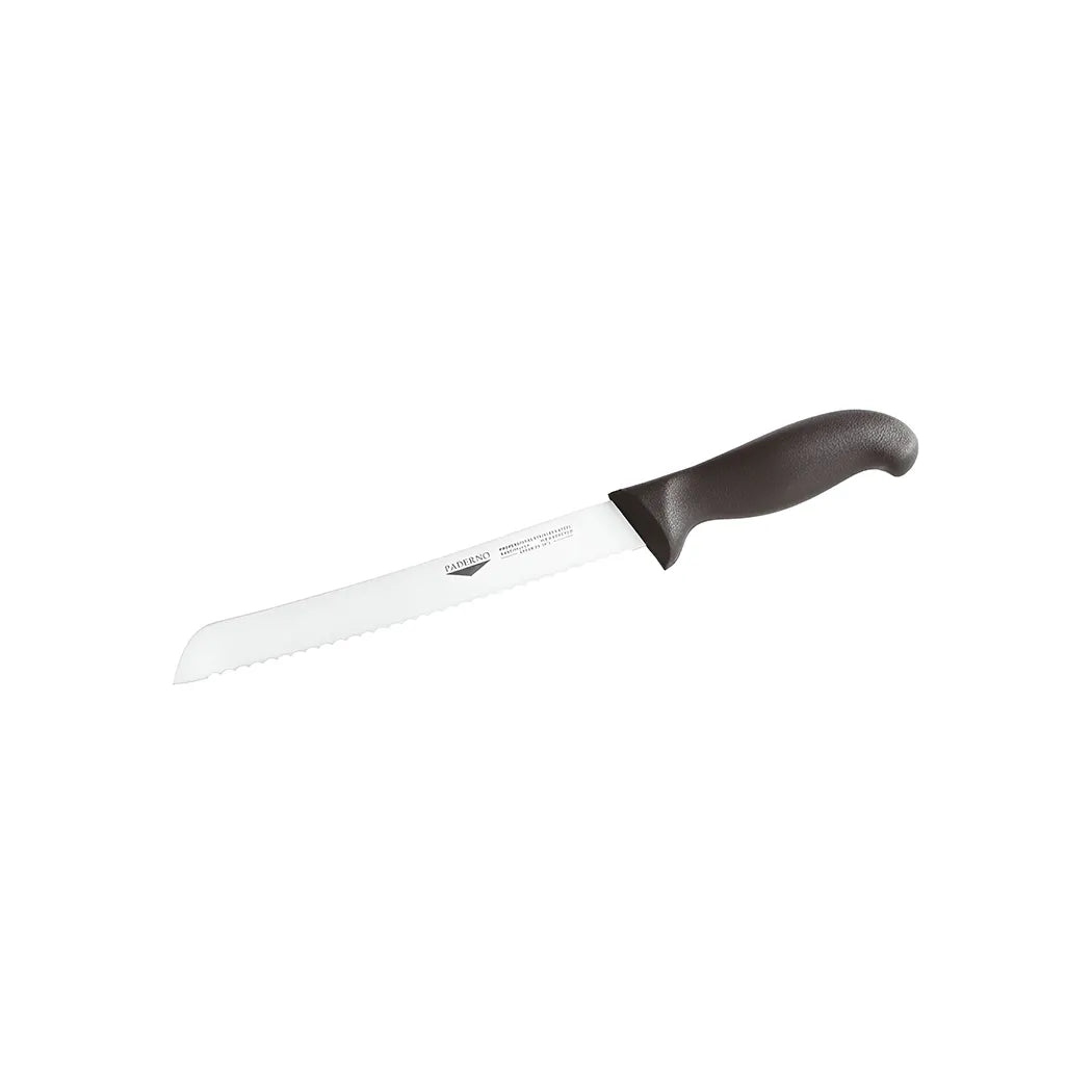 Paderno Stainless Steel Bread Knife with Black Handle, 25 cm