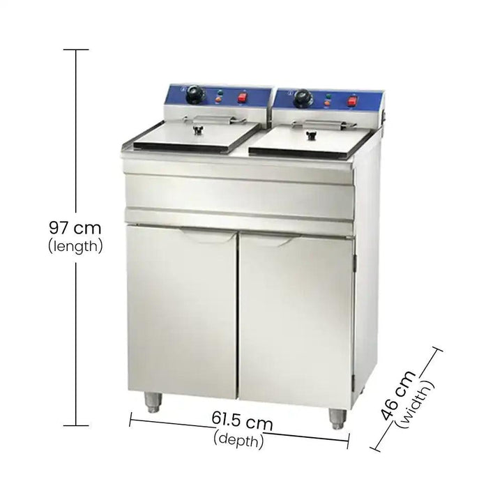 THS EFB-102V/C Electric Fryer With Cabinet, Oil Capacity 10 + 10 L 3 + 3 kW, 61.5 x 46 x 97 cm - HorecaStore