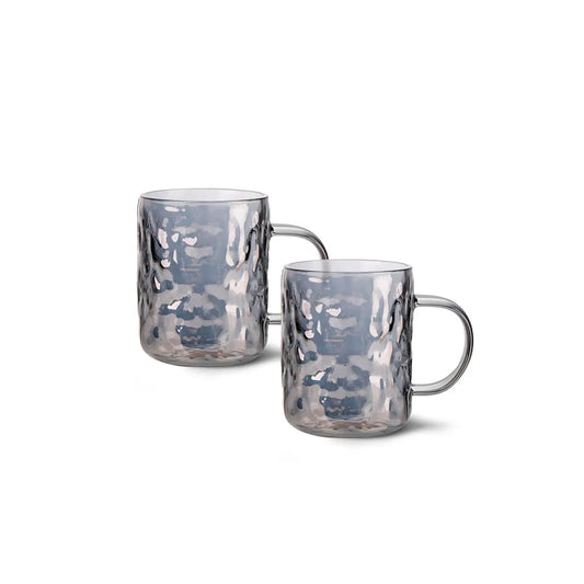 Heat Resistant Glass 2 Piece Set of Tea Coffee Mugs in Grey Color, 270 ml