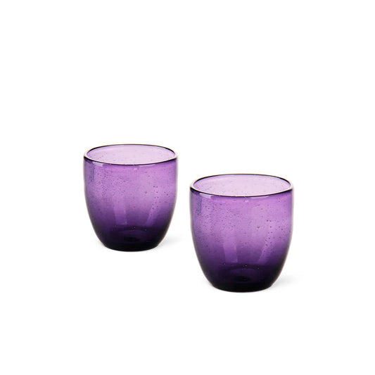 Solid Glass 2 Piece Round Bottom Tumbler Glass Set in Purple Color, 380 ml