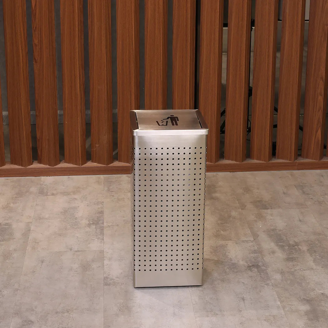 Swing Top Square Garbage Bin Silver 25.5 X 25.5 X60 cm