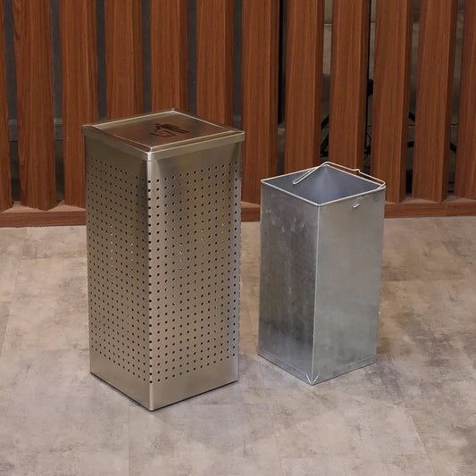 Swing Top Square Garbage Bin Silver 25.5 X 25.5 X60 cm