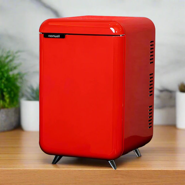 Roomwell Retro Compressor Minibar 38 Litres, H 65.5 x W 40 x D 44 cm, Energy Efficient, Fast Cooling, Color Red - HorecaStore