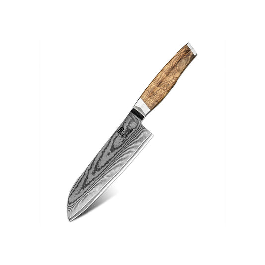 Paul Brown VG10 Steel Santoku Knife With Olive Wood Handle, Blade Length 18 cm