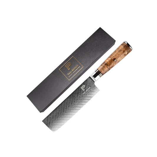 Paul Brown AUS-10 Steel Nakiri Knife With Wooden Handle, Blade Length 18 cm