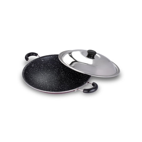 ARK Premium Marble Coated Non Stick Aluminium Appachatty with Stainless Steel Lid, 22 Cm