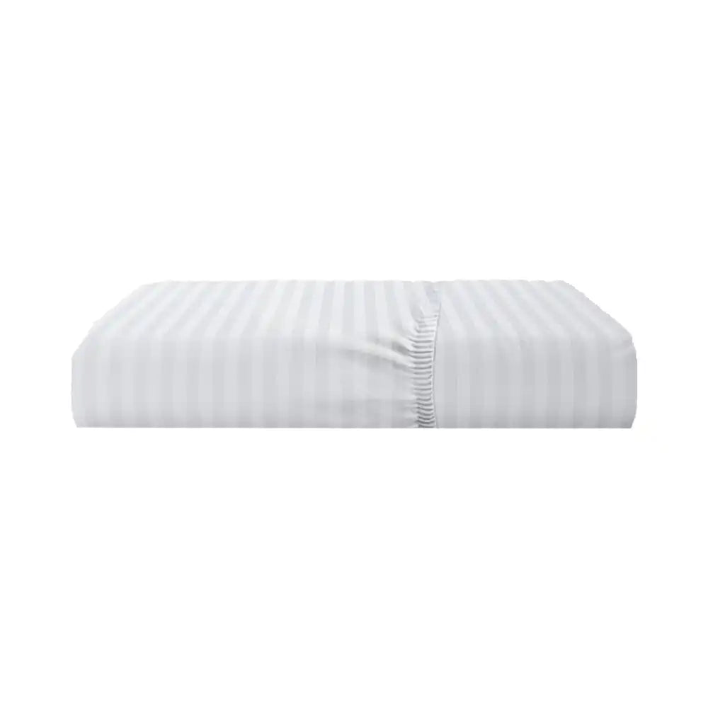 ths eternal stripes double fitted cotton bed sheet white