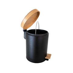 THS Pedal Bin with Bamboo Lid, Black, 5 L, 5 pcs