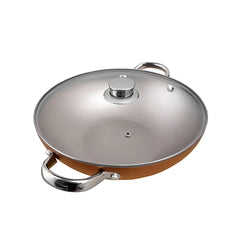 Prestige Aluminium 28Cm Ultra Kadai With Glass Lid And Pan Holder, Copper