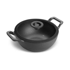 Prestige Cast Iron 20 cm Kadai With Glass Lid, Black