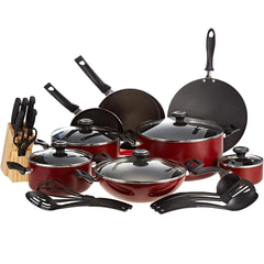 Prestige Aluminum Non-Stick Cookware Set, Red, 25Pcs