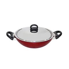 Prestige Classique Aluminium 3L Flat Bottom Kadai, Red