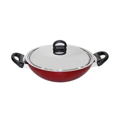 Prestige Aluminium Class 26 cm Flat Bottom Kadai, Red