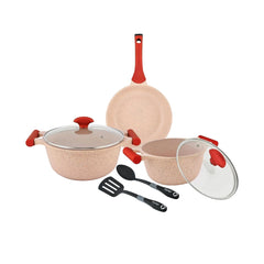 Prestige Essentials Aluminium Non Stick Cookware set of 7, Pink