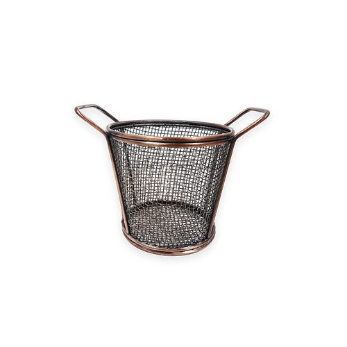 THS SS Round Fries Basket with double hande with copper Antique Finish