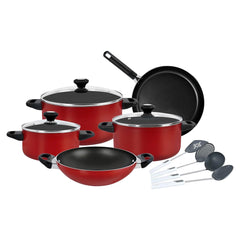 Prestige Aluminium Non Stick Classique Cookware, Set of 12, Red