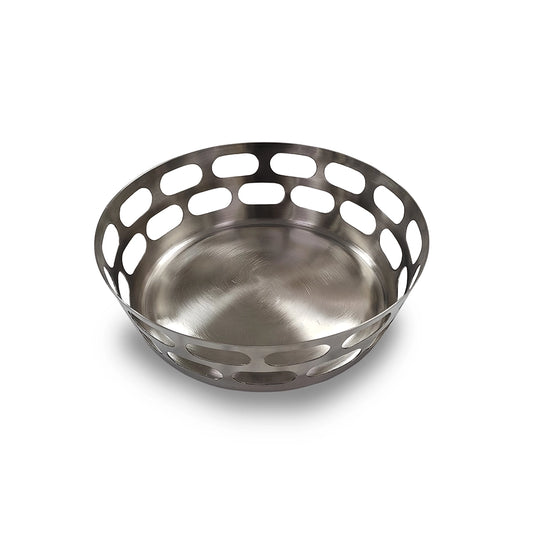 THS Shiny Finish Stainless Steel Round Bread Basket With Design