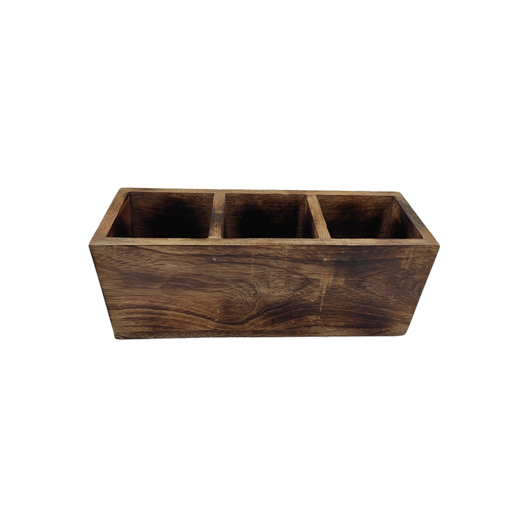 THS Wooden Caddy with three partition -Medium Burnt finish