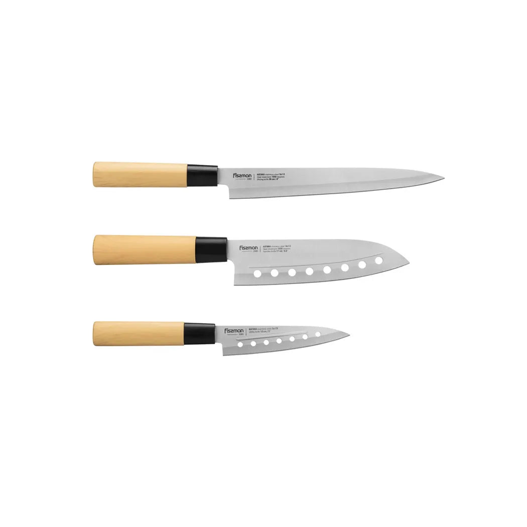 Set Of 3 Non-Stick Katana Knifes in Beige/Silver Color, 32.5 cm