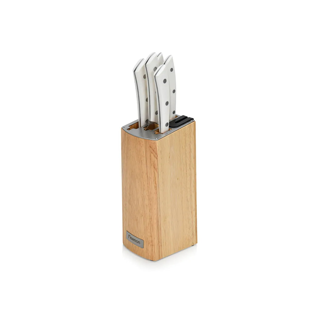 X30Cr13 Steel 6-Piece Knife Set ULM with Wooden Block with Buitl-In Sharpener