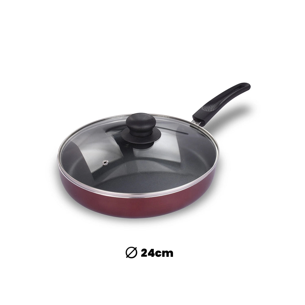 ARK Choice Nonstick Induction Aluminium Tapper Fry Pan with Glass Lid, 24 cm