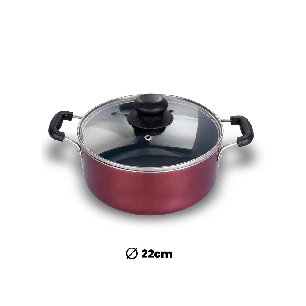 ARK Nonstick Induction Aluminium Casserole with Glass Lid, 22 cm