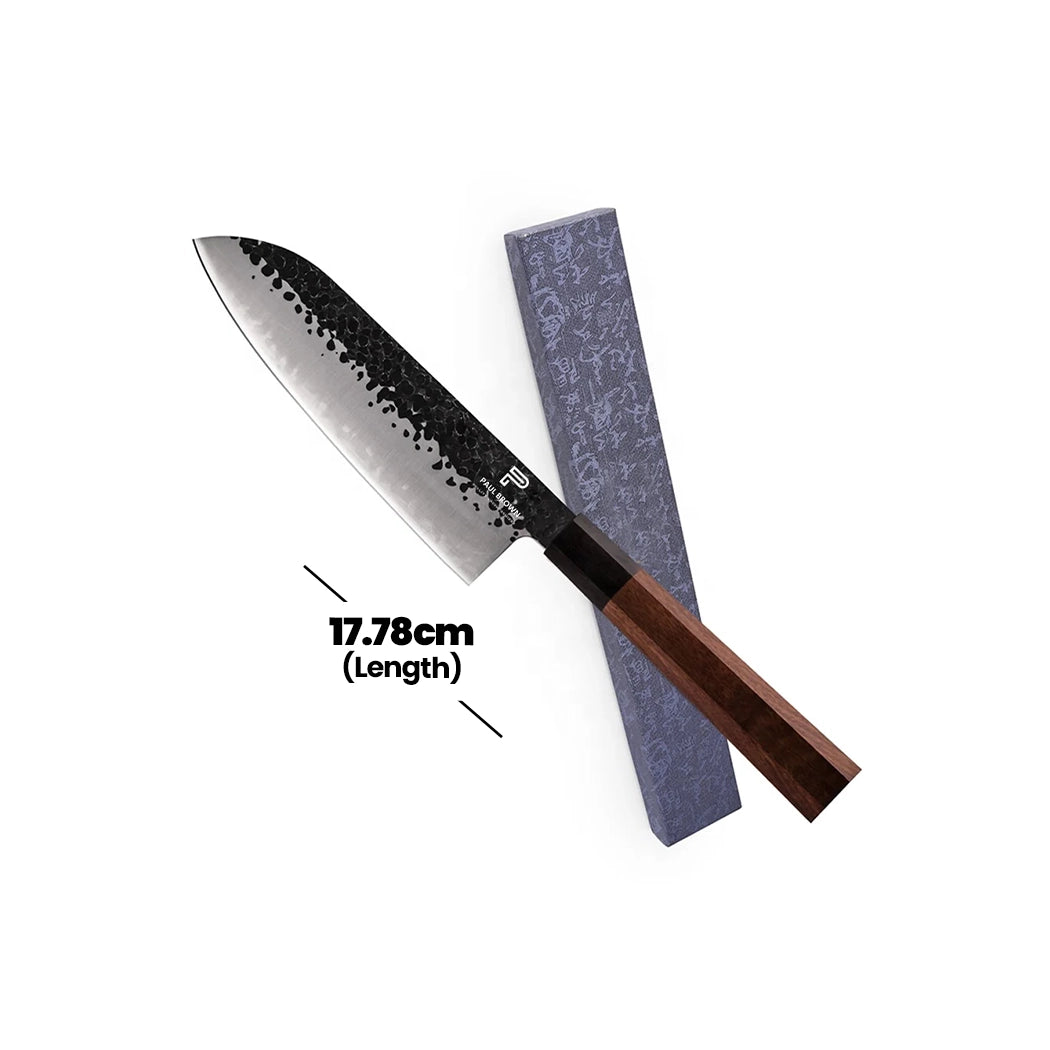 Paul Brown High Carbon Steel Santoku Knife With Wooden Handle, Blade Length 18 cm