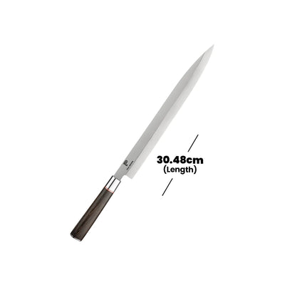 Paul Brown 440A Steel Yanagiba Knife With Wooden Handle, Blade Length 30 cm