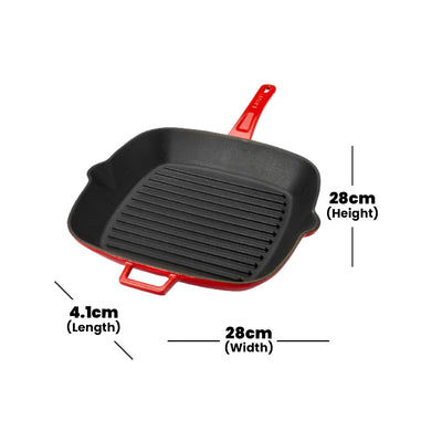 Lava Turkey Cast Iron Square Grill Pan Red 28cm