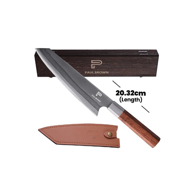 Paul Brown 440C Steel Kiritsuke Knife With Sandal Wood Handle, Blade Length 20 cm