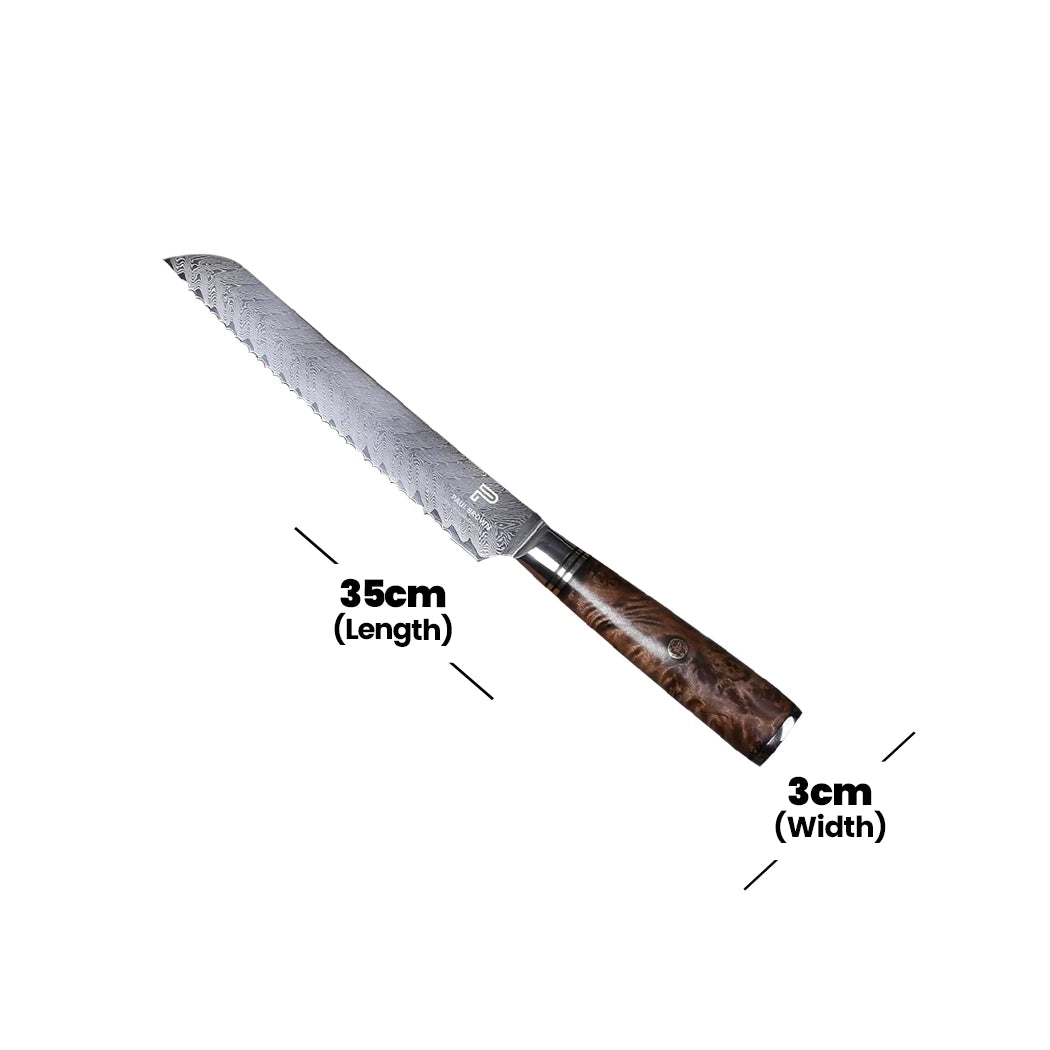 Paul Brown AUS-10 Steel Bread Knife With Wooden Handle, Blade Length 20 cm