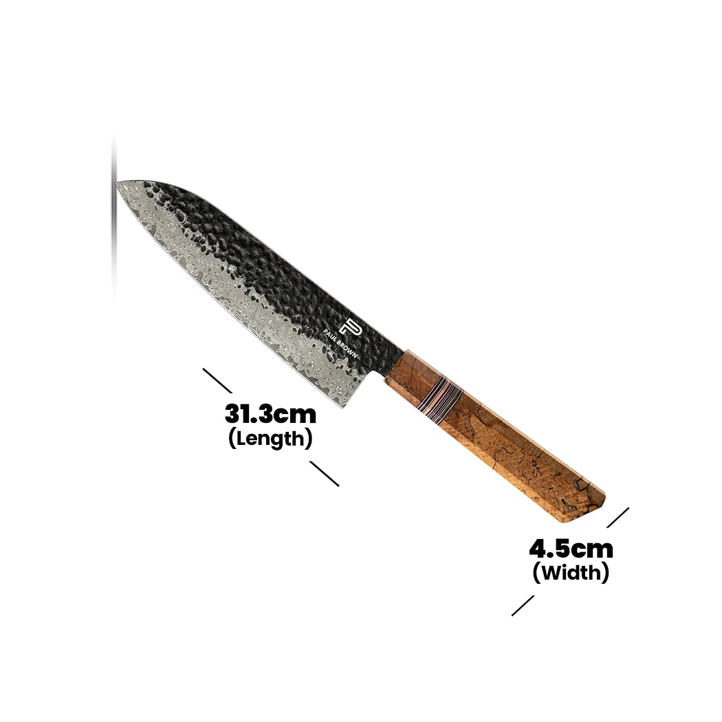 Paul Brown VG10 Steel Santoku Knife With G-10 Wooden Handle, Blade Length 19 cm