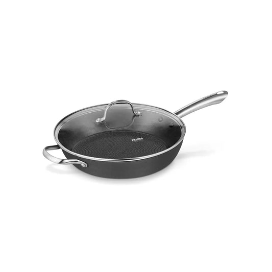 MELITA Series XylanPlus And Non-Stick Deep Frying Pan With Glass Lid in Black Color, 30 x 8 cm