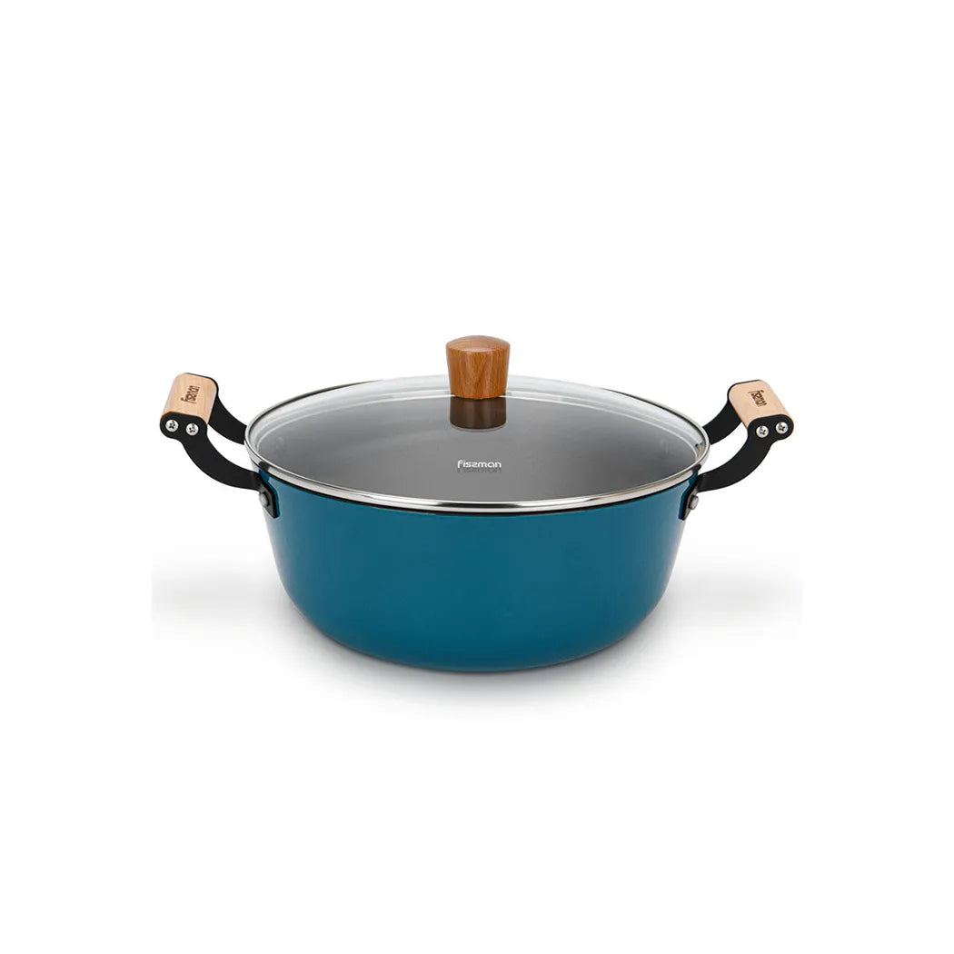 Seagreen Series Non-Stick Lightweight Cast Iron Stockpot with Glass Lid, 6ltr. Capacity, 28 x 12 cm