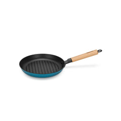 Enamel Cast Iron Grill Pan (24 x 3.5 cm) with Wooden Handle