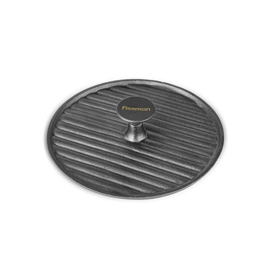 Cast Iron Round Grill Press With Bakelite Knob, in Black Color, 24 cm