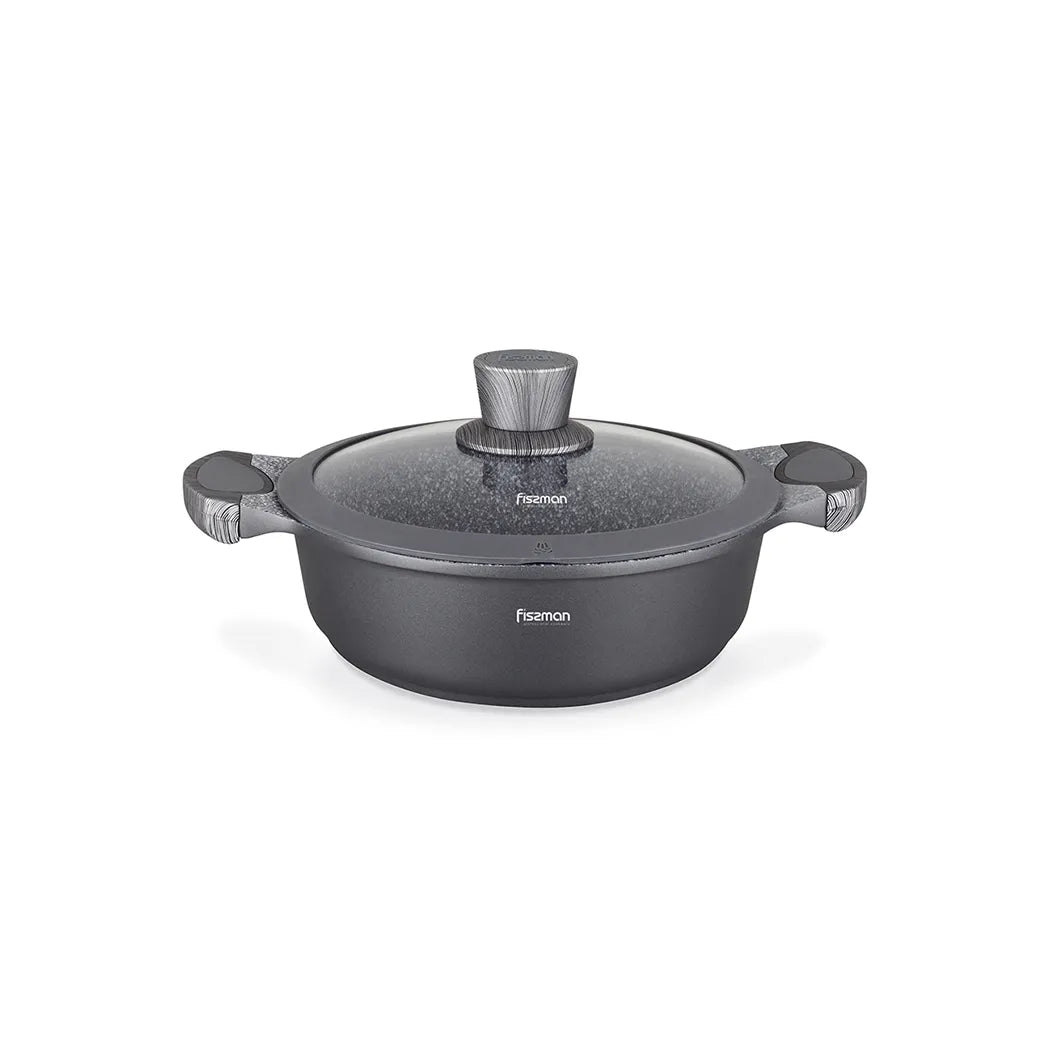 Prestige Series Aluminum Non-Stick Shallow Casserole with Induction Bottom in Black/Grey Color, 4.1ltr. Capacity and 28 x 8 cm