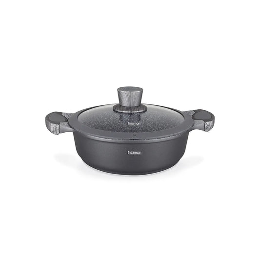 Prestige Series Aluminum Non-Stick Shallow Casserole with Induction Bottom in Black/Grey Color, 4.1ltr. Capacity and 28 x 8 cm