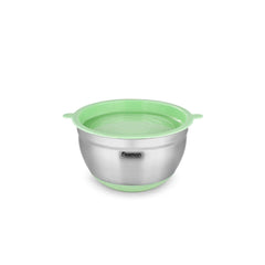 Stainless Steel Mixing Bowl with Lid and Non Slip Silicone Base in Green/Silver Color, 1.5 ltr.